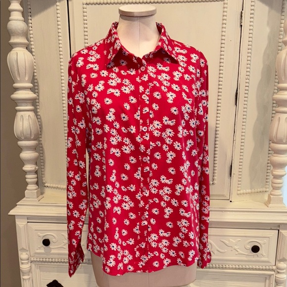 Floral Red Women's Button Down Top Size Medium/Large - Picture 1 of 8